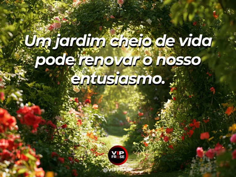 Frase sobre felicidade com golden sun rising over exuberant lush botanical garden in bloom.