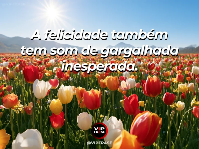 Arte com frase sobre felicidade e o som de uma vida alegre, com playful ribbon streamers over bright flower meadow.