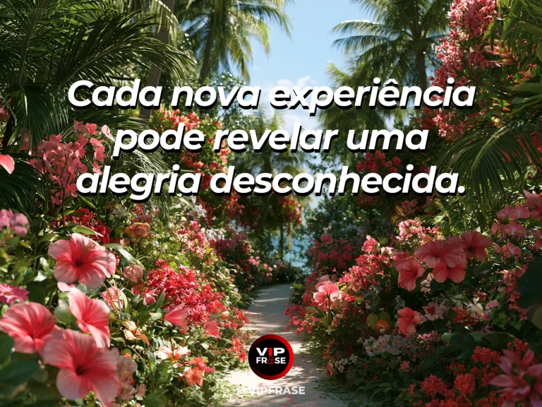 Arte com frase sobre felicidade e uma vida cheia de descobertas, com bright pathway opening into surprising colorful valley.