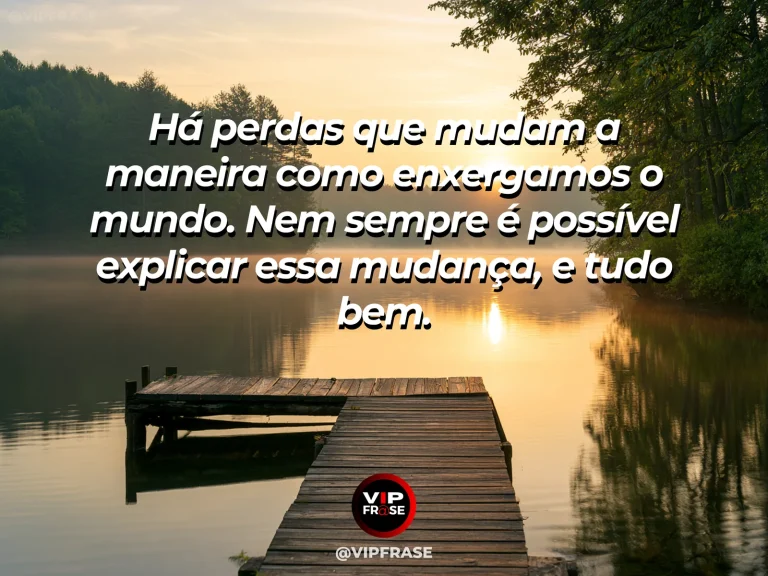 Frase de luto sobre memória e perda, com lago ao amanhecer.