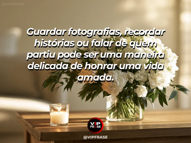 Frase de luto sobre saudade, com fotografias e flores.