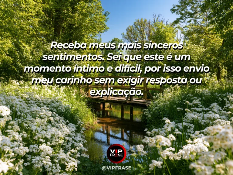 Frase de luto para enviar condolências, com ponte de madeira sobre riacho sereno.