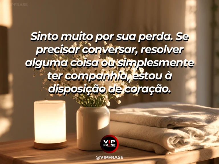 Frase de luto para confortar alguém, com mesa simples com xícara e flores.