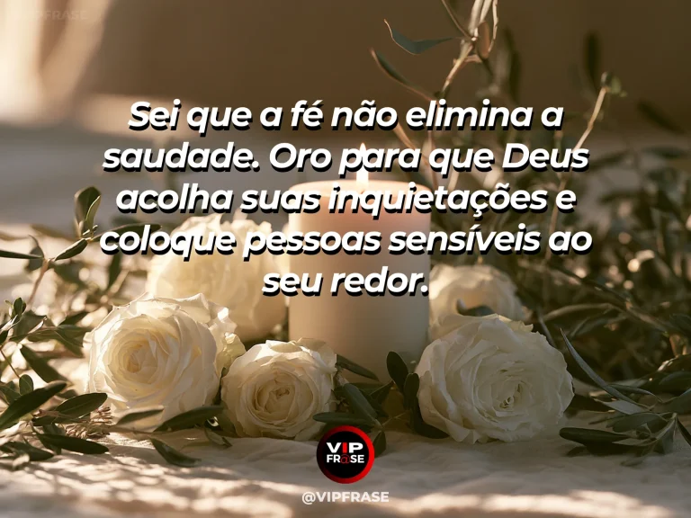 Frase de luto para enviar condolências, com vela acesa com lírios brancos.