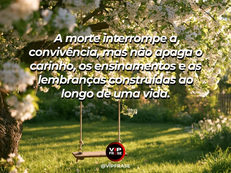 Frase de luto sobre memória e perda, com galhos floridos.