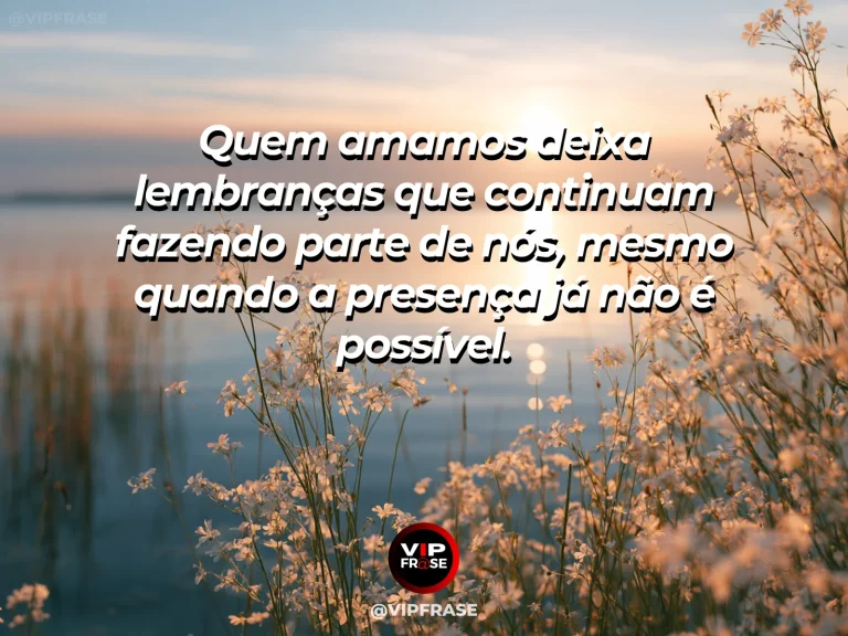 Frase de luto sobre memória e perda, com lago ao pôr do sol.