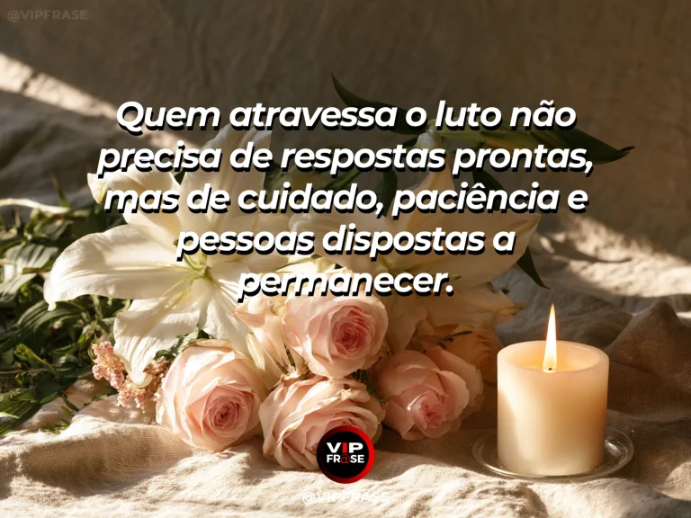 Frase de luto sobre acolhimento, com lírio e vela.