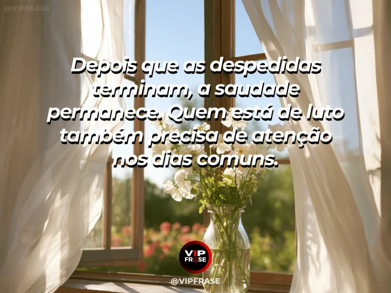 Frase de luto sobre acolhimento, com vaso na varanda.