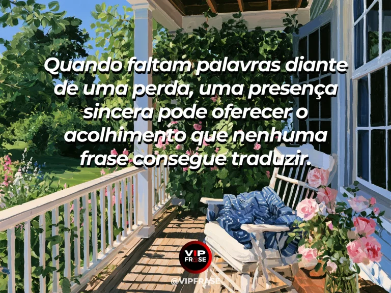 Frase de luto sobre acolhimento, com cadeiras na varanda.
