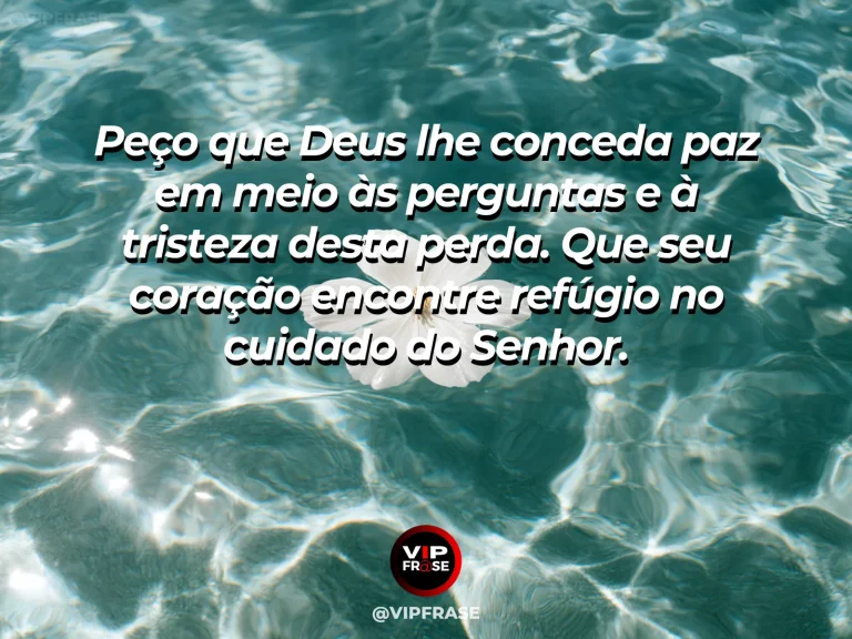 Frase de luto para confortar alguém, com água serena refletindo o amanhecer.