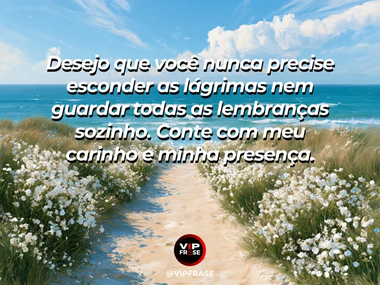 Frase de luto para confortar alguém, com caminho ladeado por flores brancas.