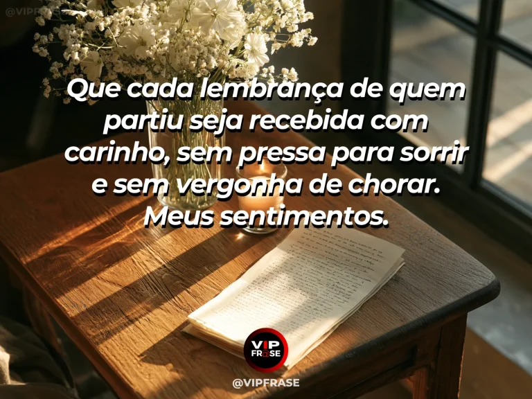 Frase de luto para confortar alguém, com livro fechado e flores sobre mesa.