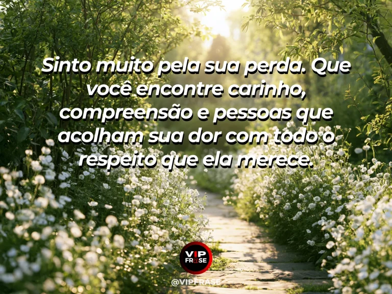 Frase de luto para confortar alguém, com caminho entre flores brancas ao amanhecer.