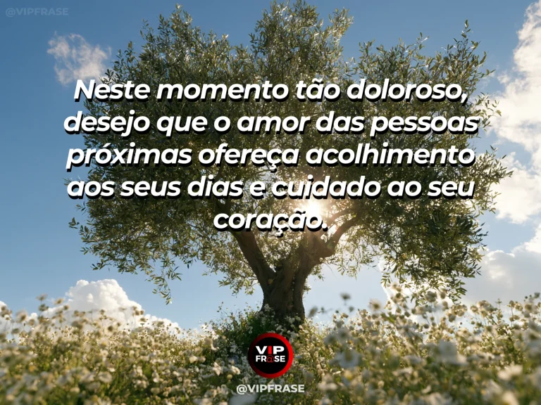 Frase de luto para confortar alguém, com jardim protegido por grandes árvores.