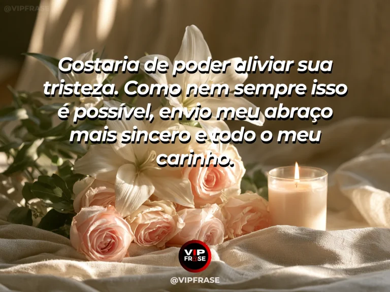 Frase de luto para confortar alguém, com ramo de rosas brancas sobre linho.