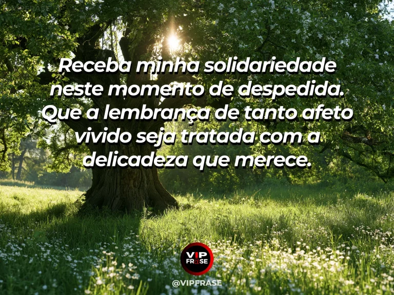 Frase de luto para enviar condolências, com árvore frondosa em jardim protegido.