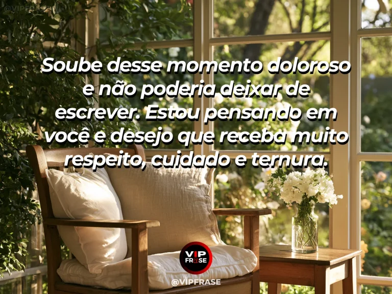 Frase de luto para enviar condolências, com varanda serena com pequeno arranjo floral.