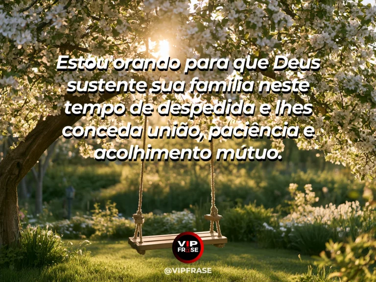 Frase de luto para enviar condolências, com cadeira vazia em varanda florida.