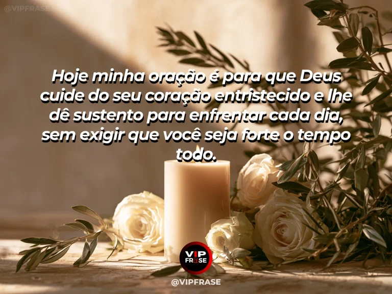 Frase de luto para confortar alguém, com vela e flores claras em ambiente acolhedor.