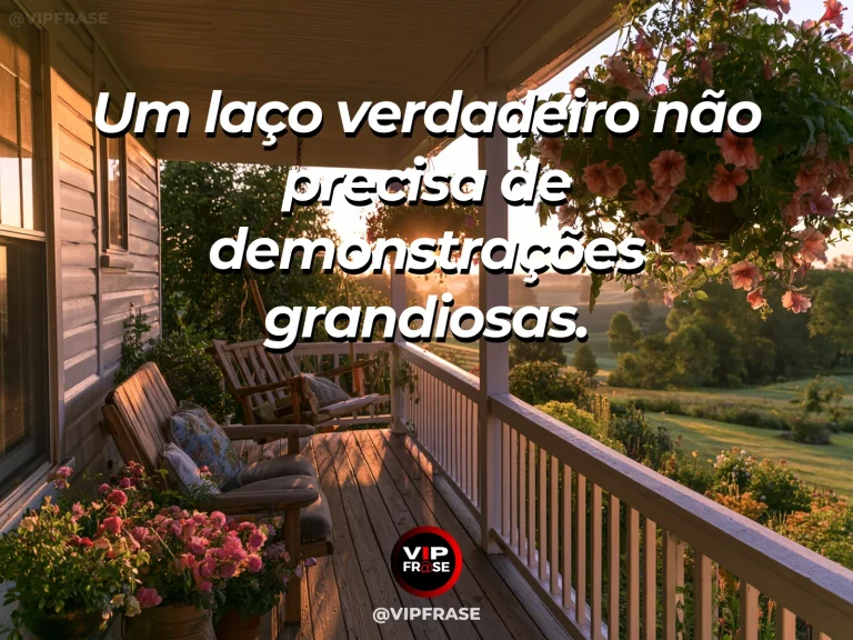 Frase sobre família e a força dos vínculos, com banco simples de madeira em jardim com flores e luz dourada.