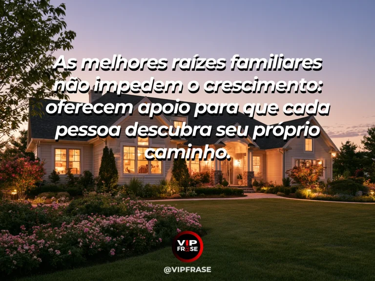 Frase sobre família e raízes e liberdade, com grande árvore frondosa com trilhas que seguem para colinas ensolaradas.