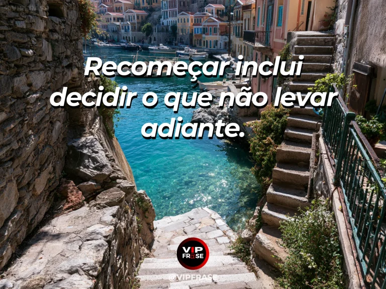 Arte com frase de recomeço sobre deixar excessos fora do recomeço, em cenário de ambiente acolhedor com luz natural.