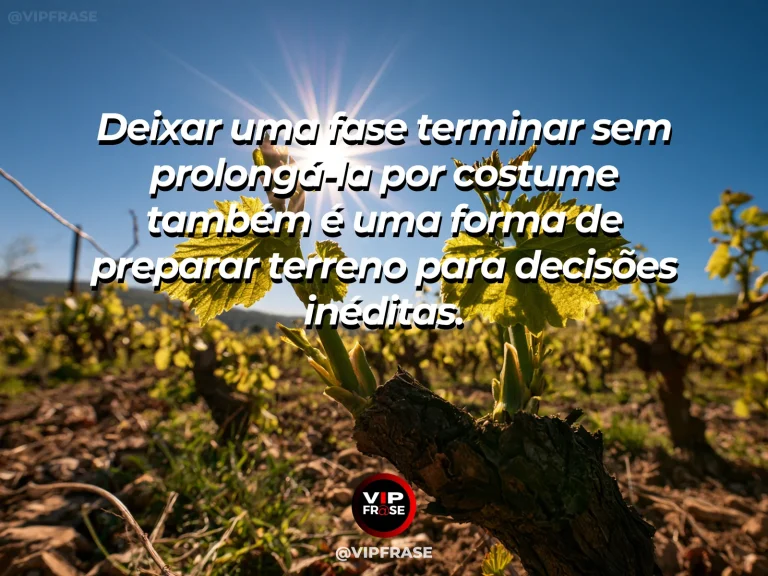 Arte com frase de recomeço sobre encerrar uma fase por escolha consciente, em cenário de jardim e natureza iluminada.