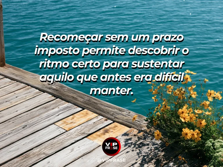 Arte com frase de recomeço sobre encontrar um ritmo próprio no recomeço, em cenário de ambiente acolhedor com luz natural.