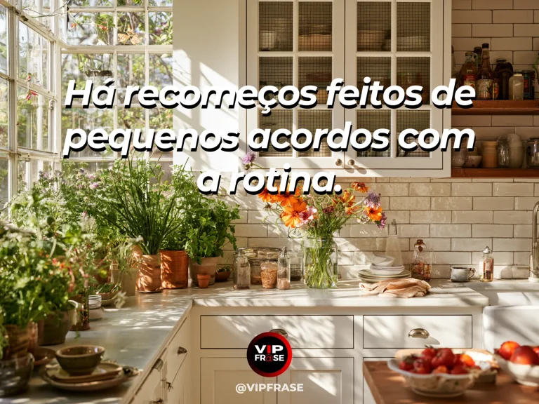 Arte com frase de recomeço sobre pequenos recomeços na rotina, em cenário de ambiente acolhedor com luz natural.