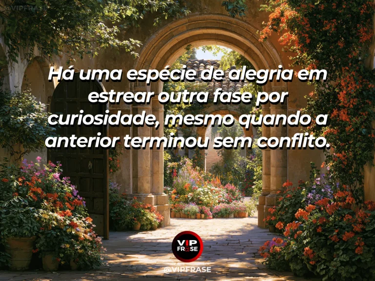 Arte com frase de recomeço sobre recomeçar por curiosidade e alegria, em cenário de jardim e natureza iluminada.