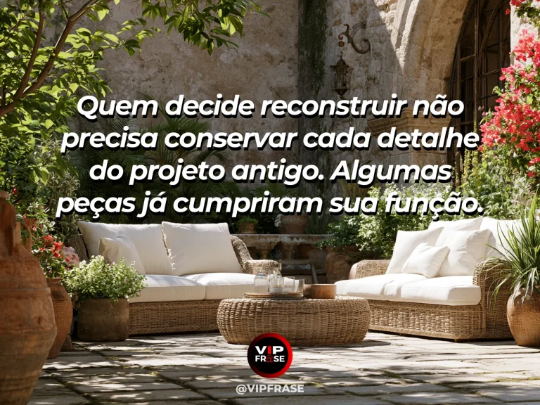 Arte com frase de recomeço sobre reconstruir sem carregar todas as peças, em cenário de jardim e natureza iluminada.