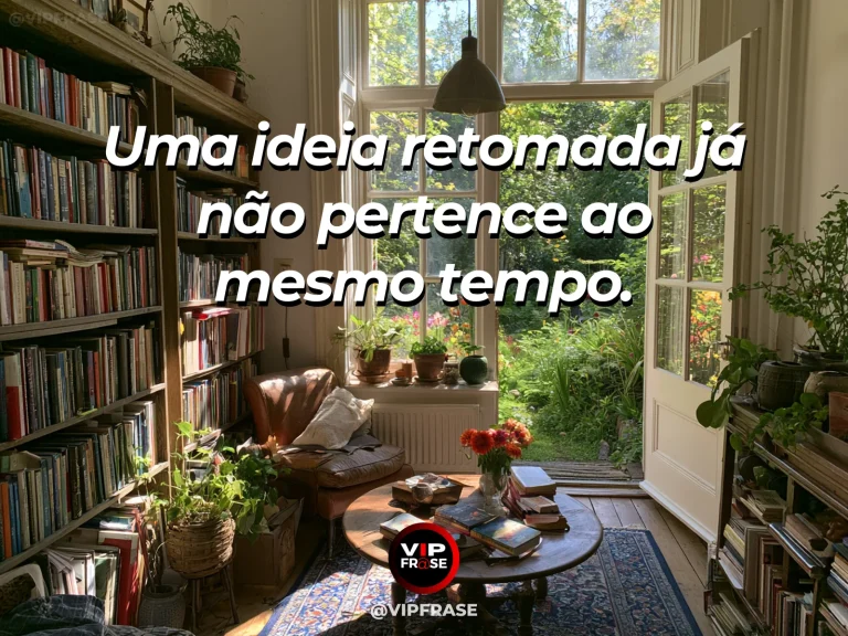 Frase de recomeço sobre retomar uma ideia em outro tempo, com cenário de caderno antigo ao lado de flores recém-colhidas sobre mesa rústica.