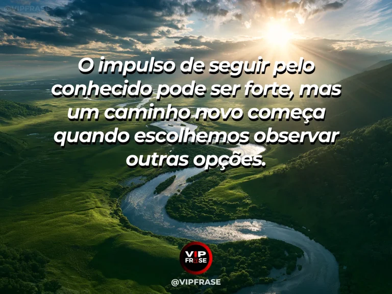 Arte com frase de recomeço sobre um caminho diferente além do familiar, em cenário de jardim e natureza iluminada.