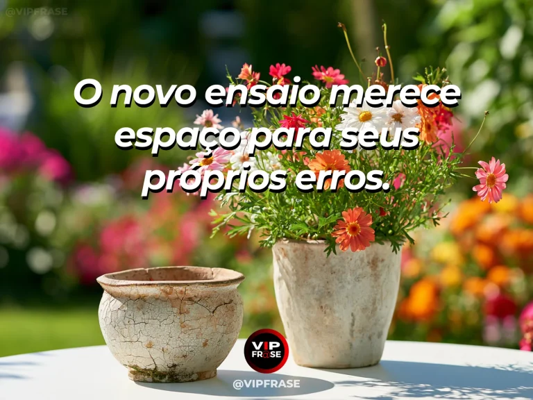 Frase de recomeço sobre um novo ensaio e novos aprendizados, com cenário de bancada de cerâmica com peça inacabada e nova argila em ambiente cheio de luz.