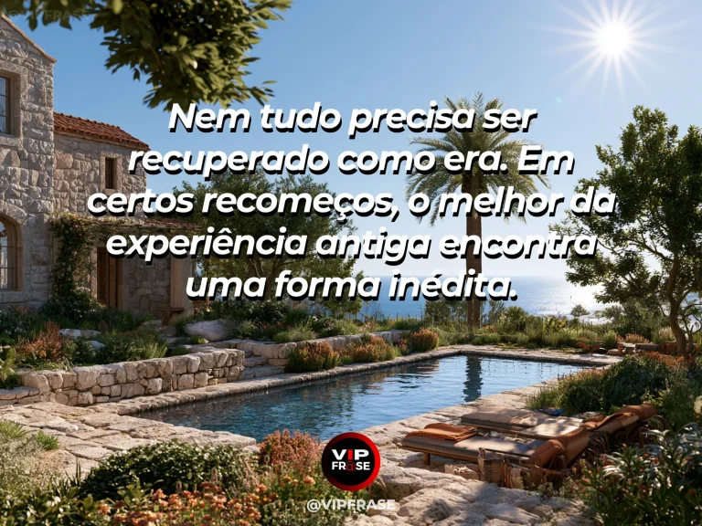 Arte com frase de recomeço sobre um novo formato para o que vale preservar, em cenário de jardim e natureza iluminada.