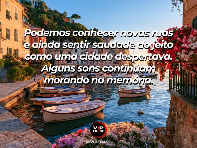 Arte de frase de saudade com viela colorida com vasos de flores e luz da manhã.