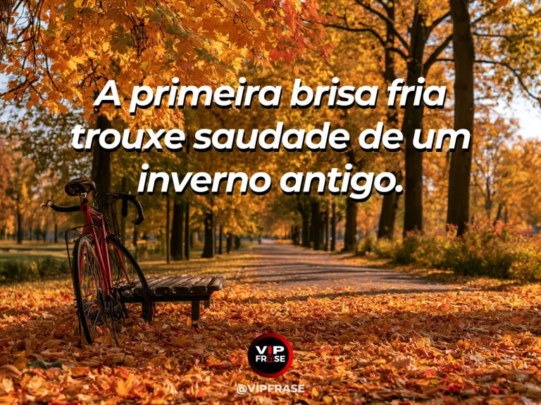 Frase de saudade sobre a estação que ficou em outro ano, com alameda de árvores outonais com casacos sobre banco.