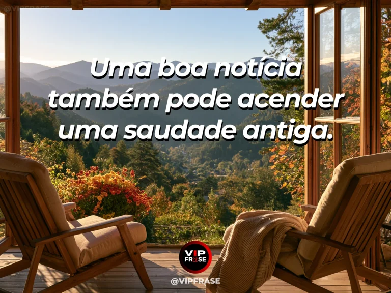 Frase de saudade sobre a lembrança por trás da alegria, com flores vibrantes e duas taças de suco sobre mesa ensolarada.