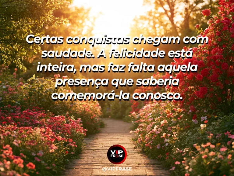 Frase de saudade sobre o aplauso que faz falta na conquista, com pequena mesa de celebração com flores e cadeiras vazias sob céu azul.