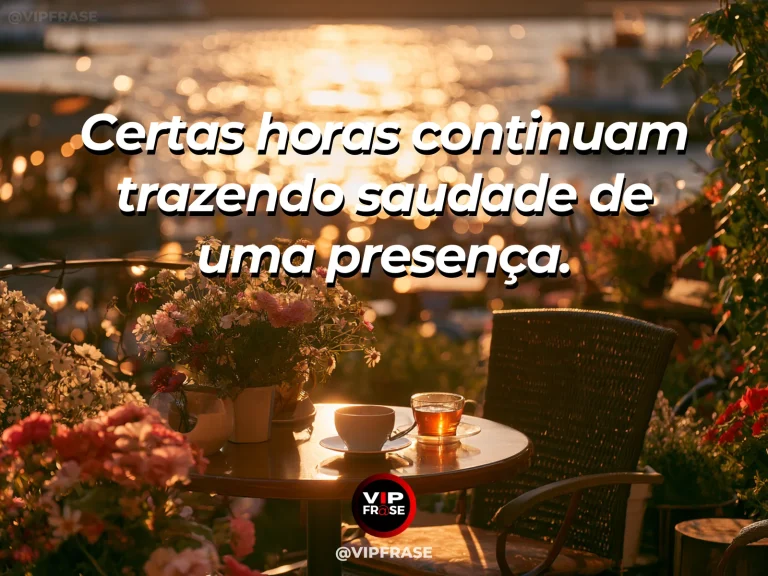 Arte de frase de saudade com relógio vintage próximo de uma janela com flores.