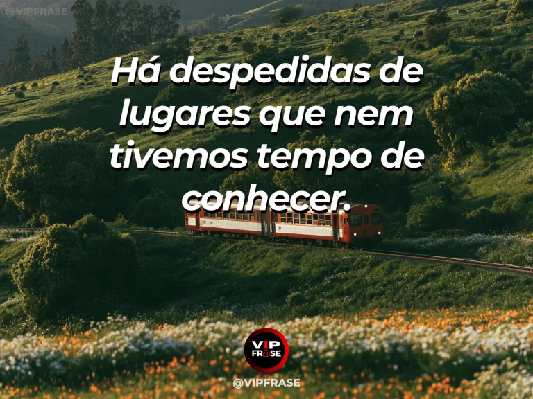 Arte de frase de saudade com estação pequena em vale verde com trem distante.
