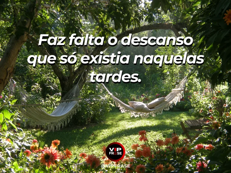 Arte de frase de saudade com rede no jardim verde com flores e luz filtrada.
