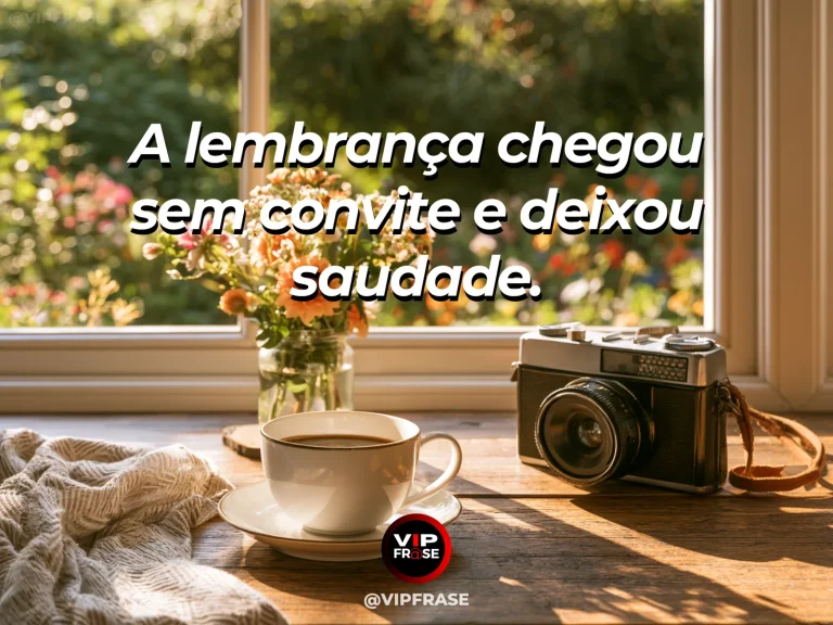 Arte de frase de saudade com livros antigos e flores sobre mesa de café à luz do sol.