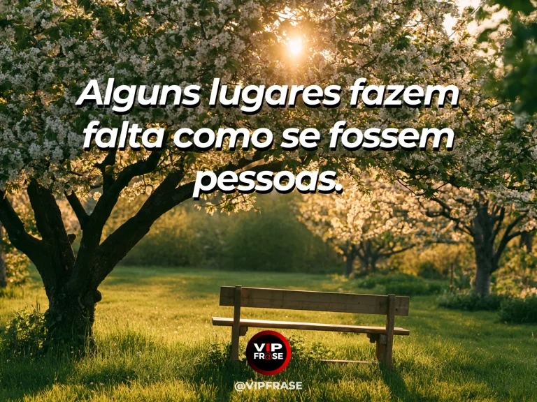 Arte de frase de saudade com lago cercado por flores com banco à sombra.