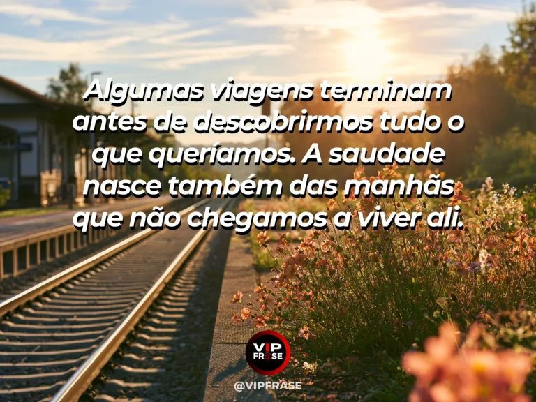 Arte de frase de saudade com estação pequena em vale verde com trem distante.
