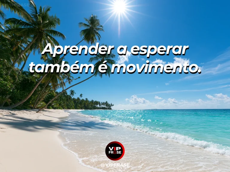 Frase de status sobre aprender a esperar com barco à vela em lago calmo e amplo céu azul.