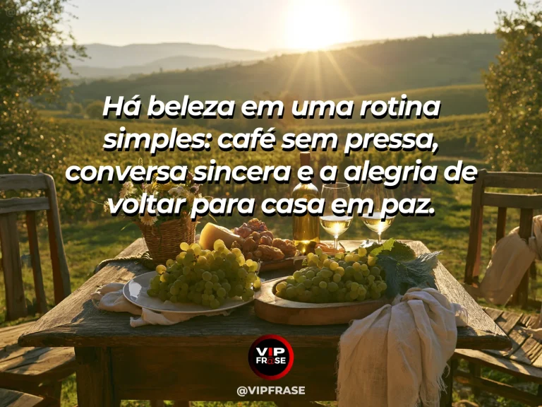 Frase para status sobre beleza da vida simples, com mesa de café da manhã em casa acolhedora com jardim ensolarado.