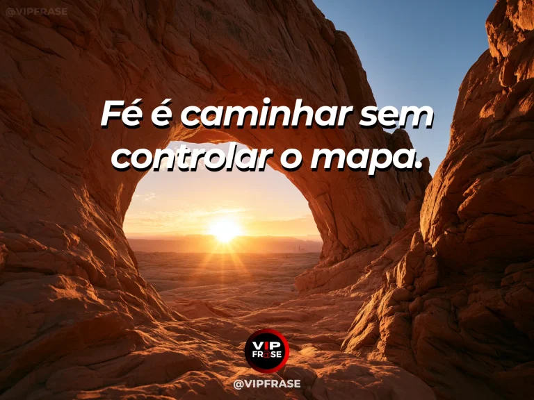 Frase para status sobre fé para seguir sem garantias, com ponte suspensa atravessando vale verde envolto em luz suave.
