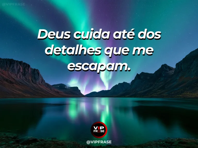 Frase de status sobre o cuidado de deus nos detalhes com paisagem de campos verdes com raio de sol atravessando nuvens.