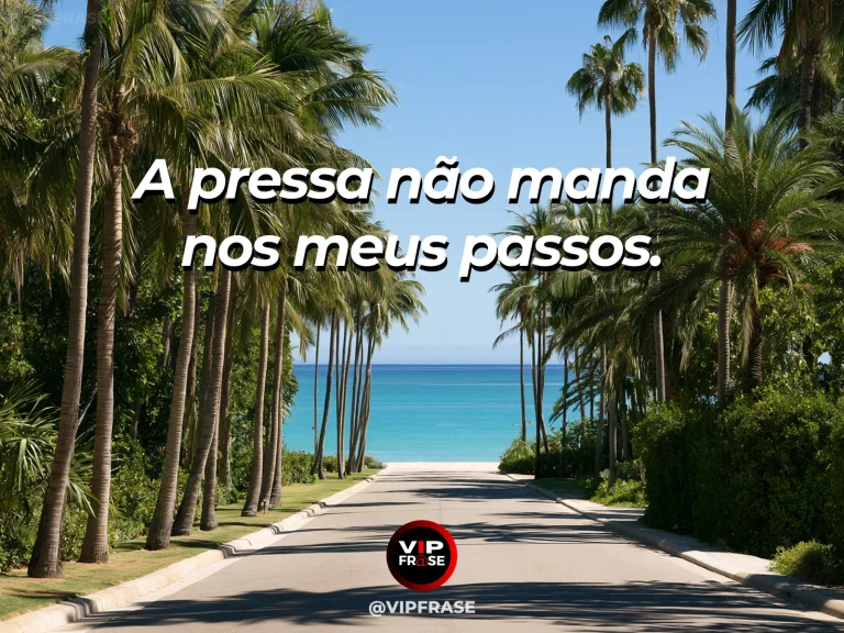 Frase para status sobre respeitar o próprio ritmo, com passarela de madeira entre dunas douradas e capim ao entardecer.
